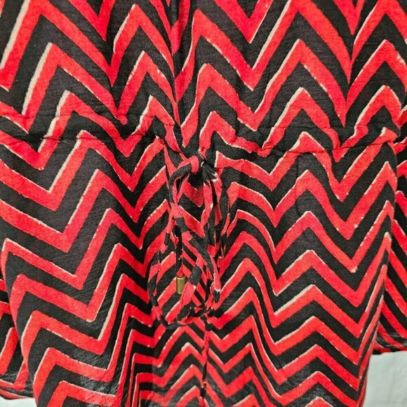 Lauren Ralph Lauren Red Black Chevron Gauzy Tribal Peasant Blouse 3X - Picture 6 of 13